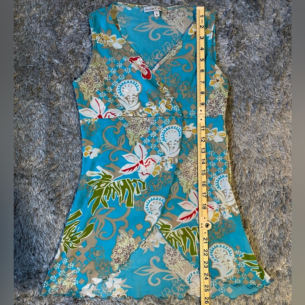 🏝️Moa Moa Vintage Women’s Teal Sheer Hawaiian Y2K Beachcore Tank